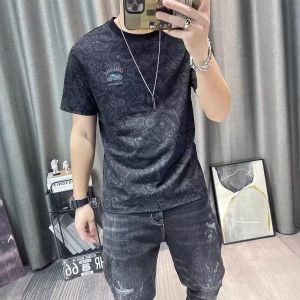 Short Sleeve T-shirt Mens 2024 Summer New Mens Cartoon Printed Slim Half Sleeve T-shirt Top