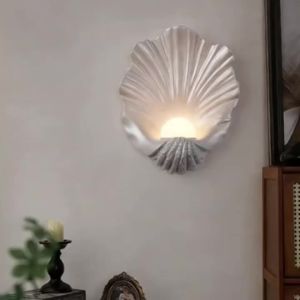 Wireless Rechargeable Seashell Wall Lamp With Remote No Wiring LED Resin Shell Wall Sconce Vintage Bedroom Bedside Decor Light
