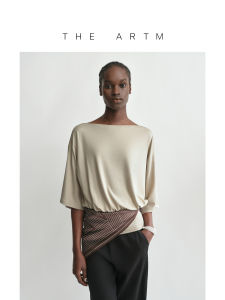Acetic Fabric Waist-Shaping Sheer-Patched Backless Off-Shoulder T-Shirt