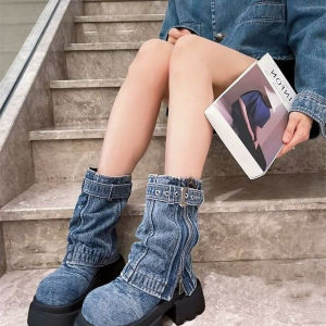 Thick Sole Faux Two-piece Short Boots