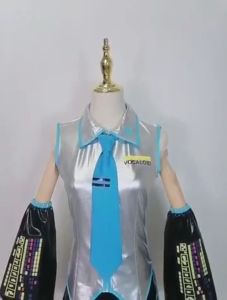 Miku Cosplay Full Set Silver Leather Fabric Suit Miku Cosplay Costume Outfit Halloween Party Outfit for Women Girls