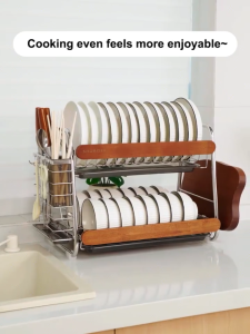 BMZAR Stainless Steel Kitchen Dish Storage Rack vintage style Countertop Layered Drain Rack bowl rack tableware storage rack Knife Organizer Storage