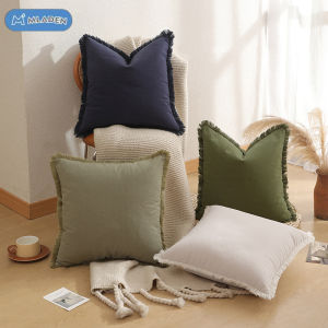 MLADEN Office Living Room Throw Pillow Case 45×45cm Solid Color Tassel Sofa Cushion Cover Square Pillow Cover Decorative Sofa Pillow Case