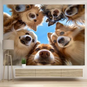 VIKAMA Kawaii Corgi Xiloti Bầu Trời Xanh Chữa Lành Polyester Tấm Thảm Treo Tường Trang Trí Cho Phòng Ngủ Phòng Khách Ký Túc Xá Thiết Kế Scandinavia