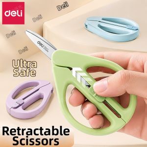 deli | Safe Portable Student Craft Scissors Retractable Teflon Coating