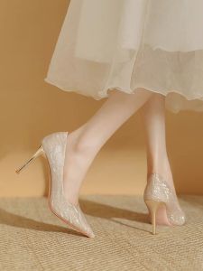 Paie French Style Young Adult Dress Champagne Engagement Bridal Shoes Womens Hexiu Wedding Dress Two-Way Crystal Stiletto Heel Shoes