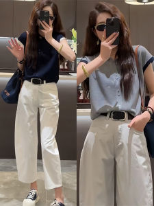 Áo Thun Nữ Tay Ngắn Mùa Hè 2025 Áo Thun Polo Cổ Polo Dệt Kim Lụa Băng Thời Trang Trẻ Trung Giảm Tuổi Trang Phục Công Sở Thường Ngày