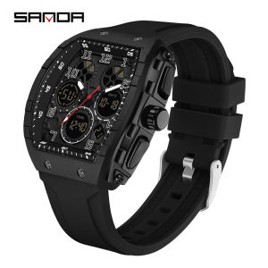 SANDA 6157 fashion Luxury alarm clock men electronic watch digital multifunctional trend mens watch silicone waterproof hand
