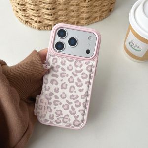 Fashion Sweet Pink Leopard Print Leather Shockproof Protective Phone Cover Case for iPhone 17 16 15 14 Pro Max