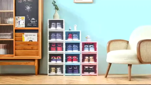 HANGROO H633 กล่องใส่รองเท้า ชั้นวางรองเท้า ชั้นเก็บรองเท้า ที่เก็บรองเท้า ประกอบง่าย ฝาหน้าเปิดปิด