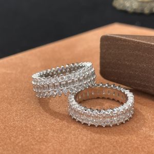 Luxurious Fashion Ring Full of Diamonds Embedded in Cultivated High Carbon Diamond Small Audience Design S925 Pure Silver