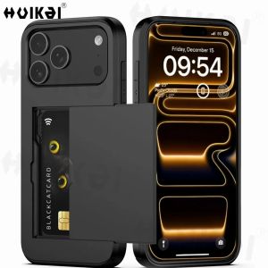 Case For iPhone 17 Pro Max 16 Pro Max 17e 15 14 13 12 11 Wallet Card Holder Slide Slot Slim Hard PC Heavy Duty Protective Covers