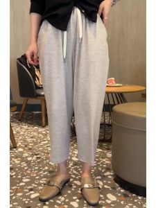 Light Grey Casual Wide Leg Harem Pants Womens Spring Summer High Waist Nine Points Slimming Versatile Loose Fit Trousers