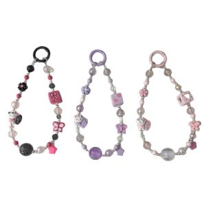 Cartoon alloy mobile phone chain crystal black powder sweet cool candy heart bead KT bag hanging decoration keychain pendant