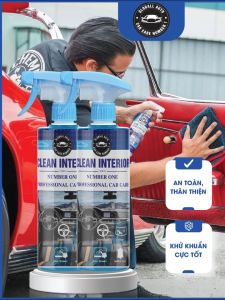 [Kèm Khăn Lau] Xịt Vệ Sinh Nội Ngoại Thất Ô Tô CLEAN INTERIOR 500ml Làm Sạch Khử Mùi Kính Ghế Da Nỉ Xe Hơi