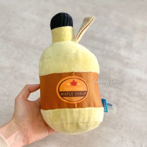 BARK Durable Squeaky 2-in-1 Rip & Reveal Sticky Paws Maple Syrup Pancake Interactive Plush Pet Dog Puppy Cat Soft Toy with Squeaker and Crinkle Sound P