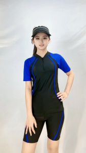 ชุดว่ายน้ำแขนสั้นขาสั้น แบบแยกชิ้น สีพื้น สามารถใส่ได้ทั้งผู้ชายและผู้หญิงหรือเด็กโต รุ่น T2201