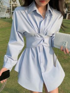 เสื้อเชิ้ตแขนยาวสีขาวสไตล์ฝรั่งเศสสำหรับผู้หญิง ทรงเข้ารูป ดีไซน์ฤดูใบไม้ผลิและฤดูใบไม้ร่วง เสื้อตัวบนยาวปานกลาง