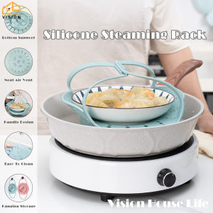 Vision Silicone Steamer with Handle Insert Steaming Basket Microwave Steamer Kitchen Steaming Tray for Vegetable Rice Heat-Resistant