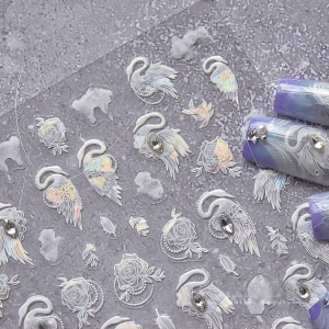 3D Embossed Gradient Swallowtail Lake Nail Art Stickers Crystal Pure Desire Retro Chinese Style Black And White Day And Night