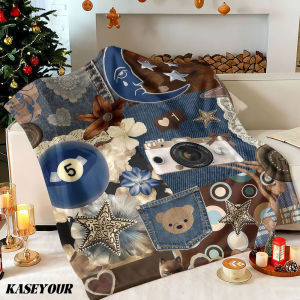 Beast Kingdom | Denim Lace Collage Vibe Winter Summer Flannel Blanket Throw Fleece Soft Fuzzy Plush Cozy Fleece Blankets for Sofa Ideal Gifts