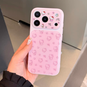 Sanrio | Cute Pink Sanrio Full Screen Hello Kitty Lens Protection Phone Case For iphone 17 16 15 14 Pro Max Acrylic Shockproof Hard Cover