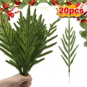 YESPERY 20Pcs Artificial Cypress Branch Pine Needle Leaves Stems Christmas Tree Decoration Garland Wreath Home Xmas New Year Gifts DIY