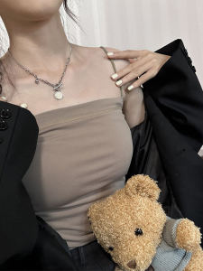 Womens Thickened Fleece Vest Autumn Winter Straight Cut Warm Top Underwear with Chest Pad Dervo Belted Suit Base Layer