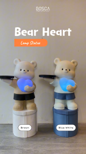 Bear Heart Lamp Statue / Patung Pajangan Bentuk Beruang Lucu / Lampu Pajangan Dekorasi Ruang Tamu Home Living Kamar / Bear Figurine / Ornamen Patung dengan Lampu / Home Decor