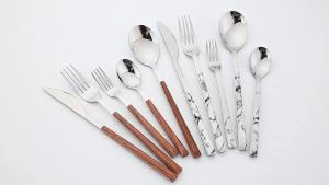 6/30Pcs Knife Fork Spoons Silverware Imitation Wooden Handle Dinnerware Cutlery Set Stainless Steel Tableware Western Flatware