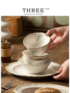 Tlife Deep French Bellflower Ceramic Bowl Underglaze Color Bowl Dish Plate Rice Bowl | Country Style Everyday Use Gift