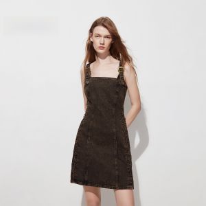 ชุดเดรสสั้นผ้าเดนิมทรงเอเอวสูง แขนกุด ผ้าฝ้าย โพลีเอสเตอร์ ยืดหยุ่น ฤดูร้อน 2024 สำหรับผู้หญิงวัย 18-24 ปี