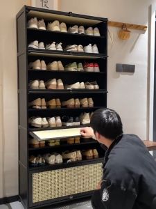 LACC Shoe Cabinet High-quality Heavy Duty Wood 9/11 Layers Rattan Door Large Capacity Shoe Rack Breathable No Odor Storage Organizer