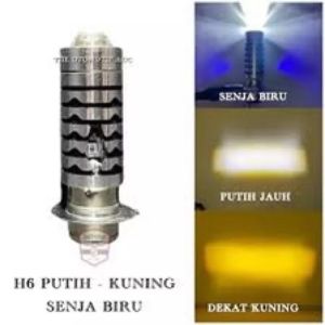 LAMPU DEPAN MOTOR LED H6 LS2 LASER 2 WARNA HI LOW PUTIH KUNING + SENJA BIRU PNP AC DC SOKET H6 KAKI 1 MOTOR BEBEK MATIC