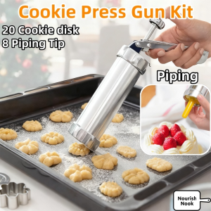 Quivlox Cookie Press Machine Kit 20 Cookie Mold Disks 8 Piping Tips Aluminum Alloy Biscuit Press Maker Set