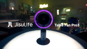 JISULIFE Table Fan Pro3 Rechargeable Strong Wind 10000mAh Air Turbo Home Desk Fans Purifying 18W Fast Charging RGB Light LED Display Natural Circulating Airflow with Timer