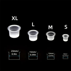 100pcs Disposable Tattoo Ink Caps S/M/L/XL Sizes Clear Plastic Pigment Cups with Base for Tattoo Artists Tattoo Accessories