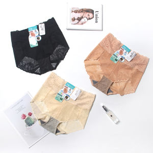 Taiwan Made Nine Maple Leaf Bamboo Charcoal Crotch Lace Netting Seamless Tummy Control Butt Lifting Shaping Triangle Panties