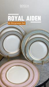 Royal Aiden British Dinnerware Set / Piring Makan Keramik Corak Eropa List Gold Emas Mewah Elegan / Piring Saji Oval / Mangkok Kramik Mangkuk Keramik / Piring Putih Estetik Besar