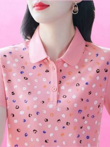 QIAOXIZI | Summer Loose Fit T-shirt for Women with Print and Turn-down Collar