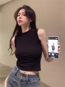 เสื้อกั๊กสั้นแขนกุดสไตล์แจ๊สสำหรับผู้หญิงในช่วงฤดูร้อน เสื้อเชิ้ตแขนกุดแบบอเมริกันที่หรูหรา เสื้อกั๊กสไตล์สาวฮอต