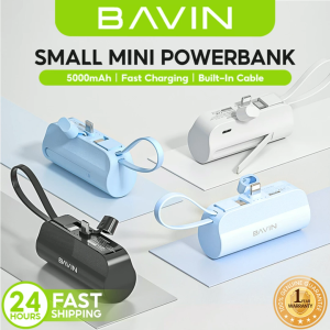 BAVIN PC012P / PC013P 5000mAh Mini Portable Fast Charging Powerbank w/Built-In USB/Type-C Charging Cable & Phone Stand
