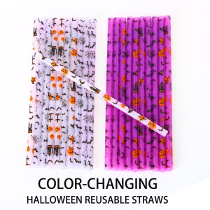New Style Halloween Color-Changing Reusable Straws Plastic Hard Durble Drinking Straws Bar Accessories for Ice Cold Drinks