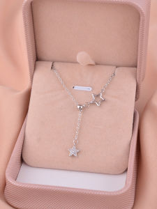 925 Sterling Silver Star Necklace Women's Drawstring Luxury Clavicle Chain Engraved Fashion Jewelry Korean Style Cross Chain