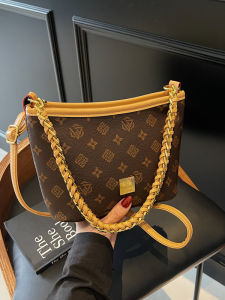 Luxurious Summer Crossbody Bucket Bag Elegant Chain Weaving Floral Print Single Shoulder Bag Versatile Casual Handbag