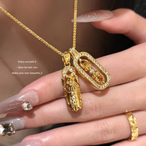 สร้อยคอ Joy เส้นด้ายเงินสีทองสำหรับผู้หญิง สร้อยคอจี้ลูกปัดทรงพระศพทองแดงสีทอง สไตล์วินเทจ