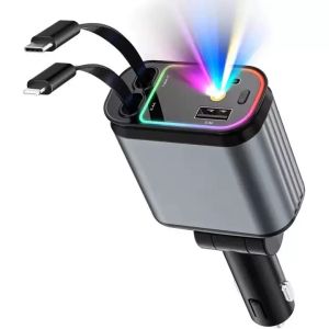 Sạc điện thoại USB Type-C 120W nhanh Bộ sạc điện thoại ô tô 4 trong 1 có thể thu vào Tẩu sạc ô tô  tích hợp đèn led chiếu trần sao
