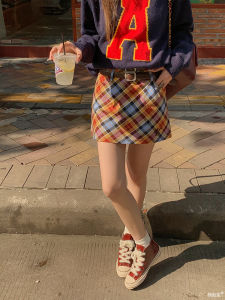 Feng Shui Colorful Plaid Mini Skirt High Waist Versatile Commute Slimming A-Line Skirt for Women Spring Autumn New Style