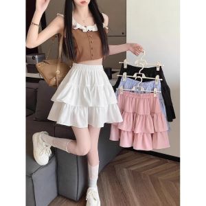 กระโปรงทรงเค้กสีขาว กระโปรงทรงเอเอวสูง กระโปรงสั้นสไตล์หวาน กระโปรงทรงบัลเล่ต์สำหรับผู้หญิงในช่วงฤดูร้อน