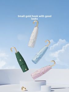 Portable Womens Mini Sun Umbrella UV Protection Lightweight Folding Sunshade Umbrella Left Dun Hook Design Aluminum Pole Hand Operated